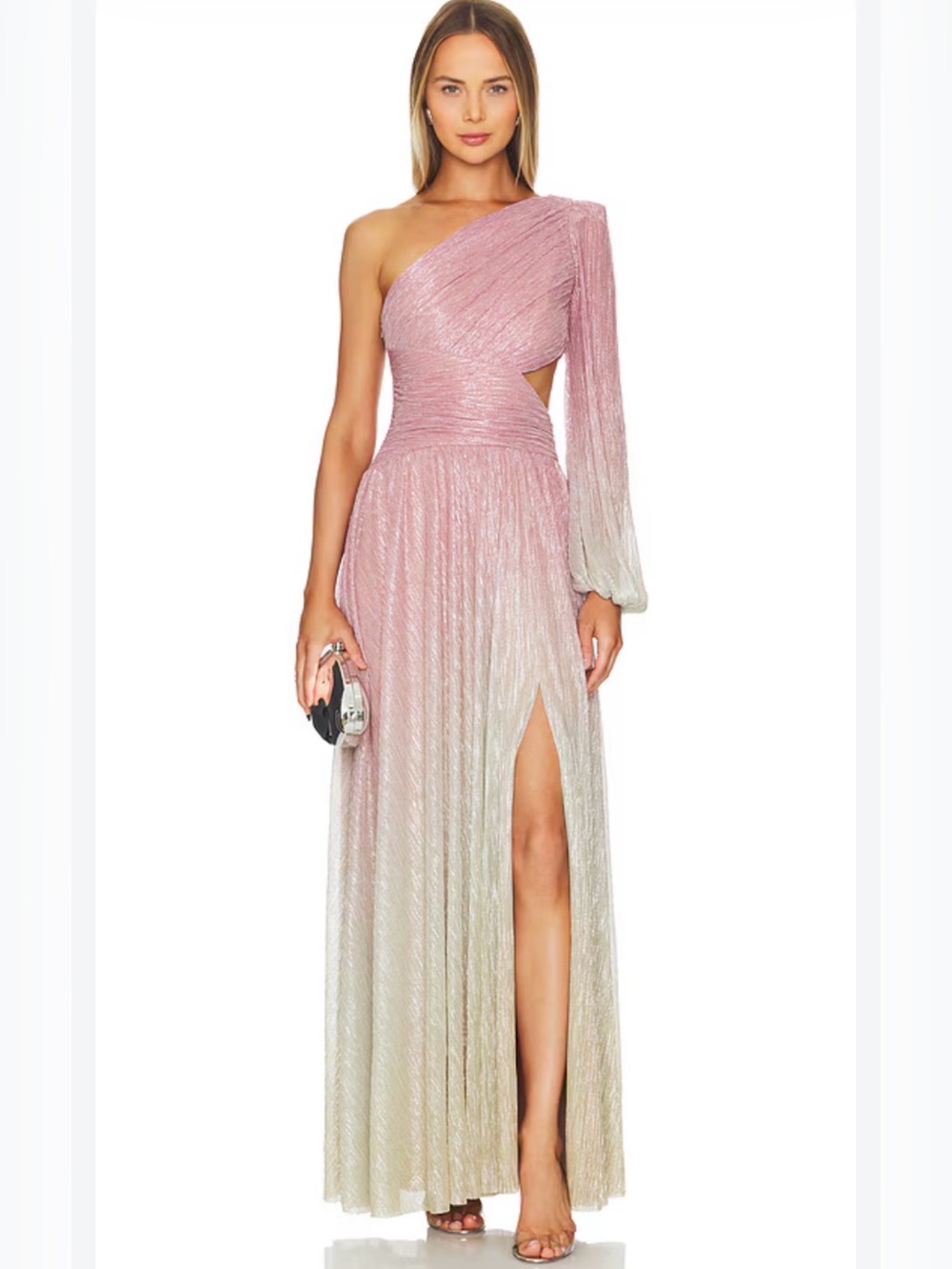 Metallic Ombrè One-Shoulder Maxi Dress